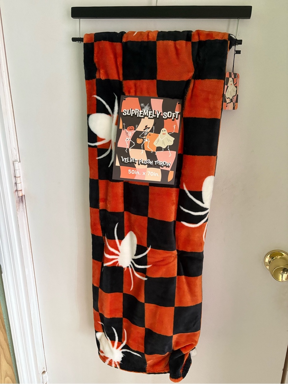 Kids Pajama Throw - Orange & Black Spider Checker